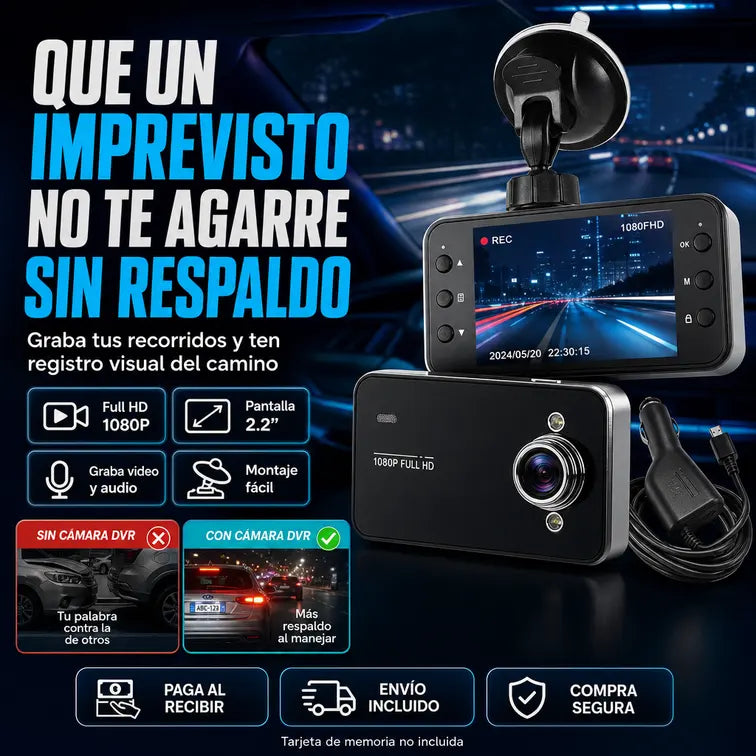 Cámara DVR para Auto 1080P | Graba recorridos, viajes e imprevistos en Full HD