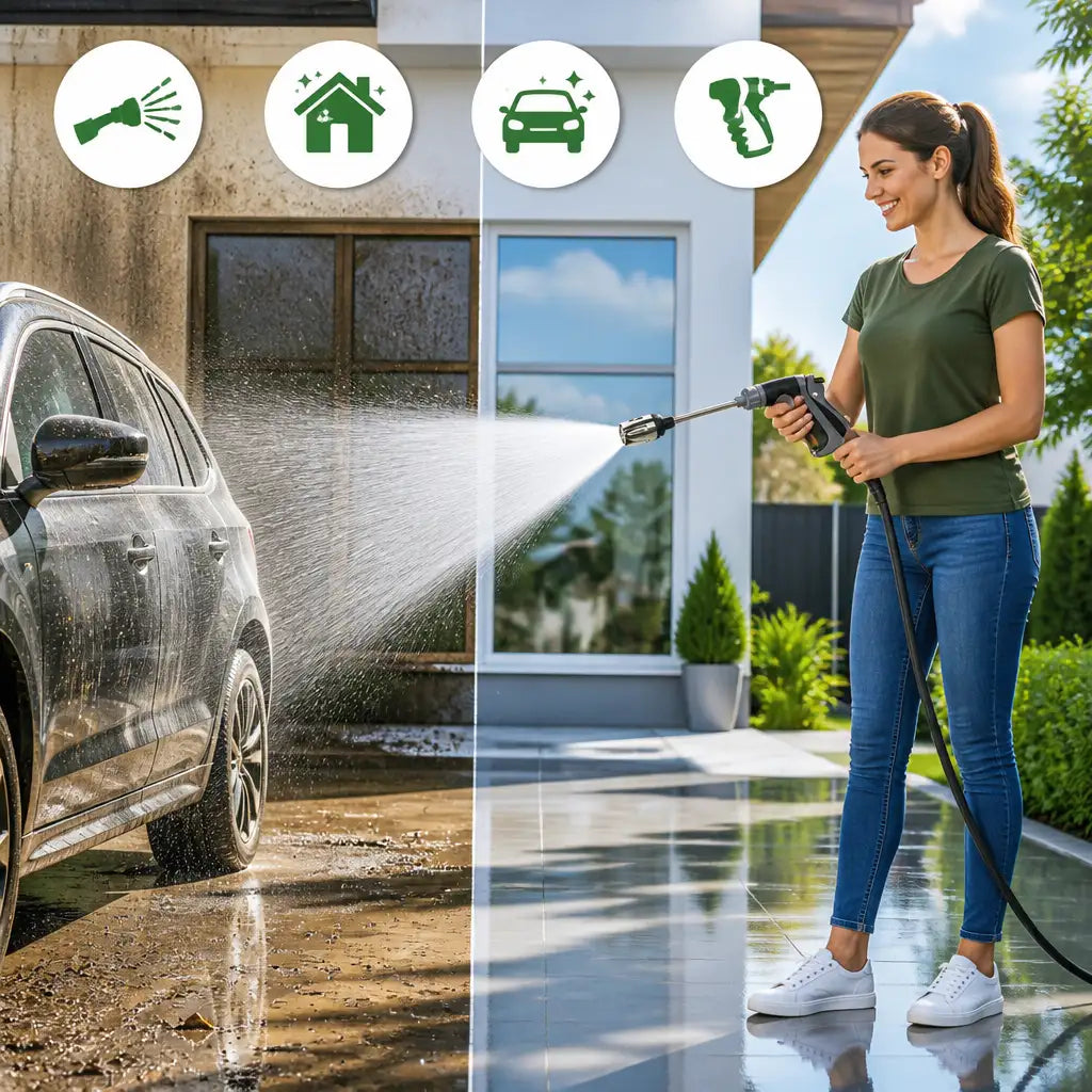 Una pistola multiusos para lavar patios, ventanas, pisos, paredes, jardín y también tu auto.