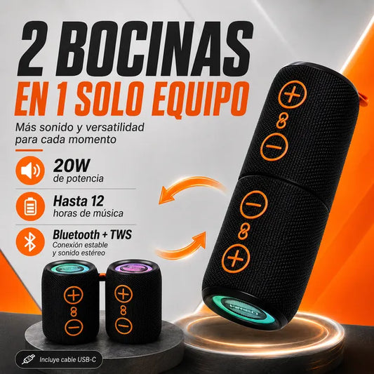 Bocina Bluetooth 2 en 1 | 20W de Potencia y Hasta 12 Horas