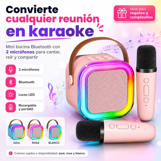 Mini Karaoke con 2 Micrófonos | Diversión para Casa, Fiestas y Regalos